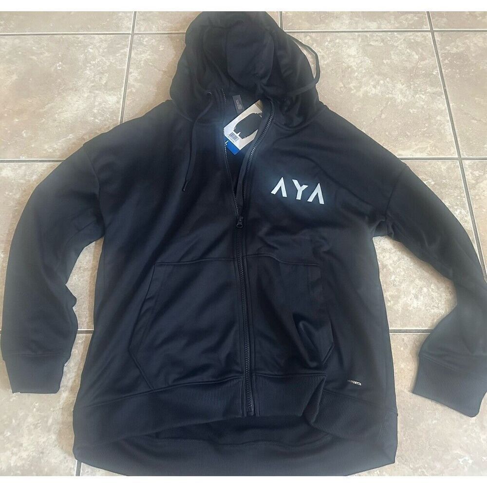 NWT Mondetta L Performance Full Zip Hoodie Jacket Black Relaxed Fit